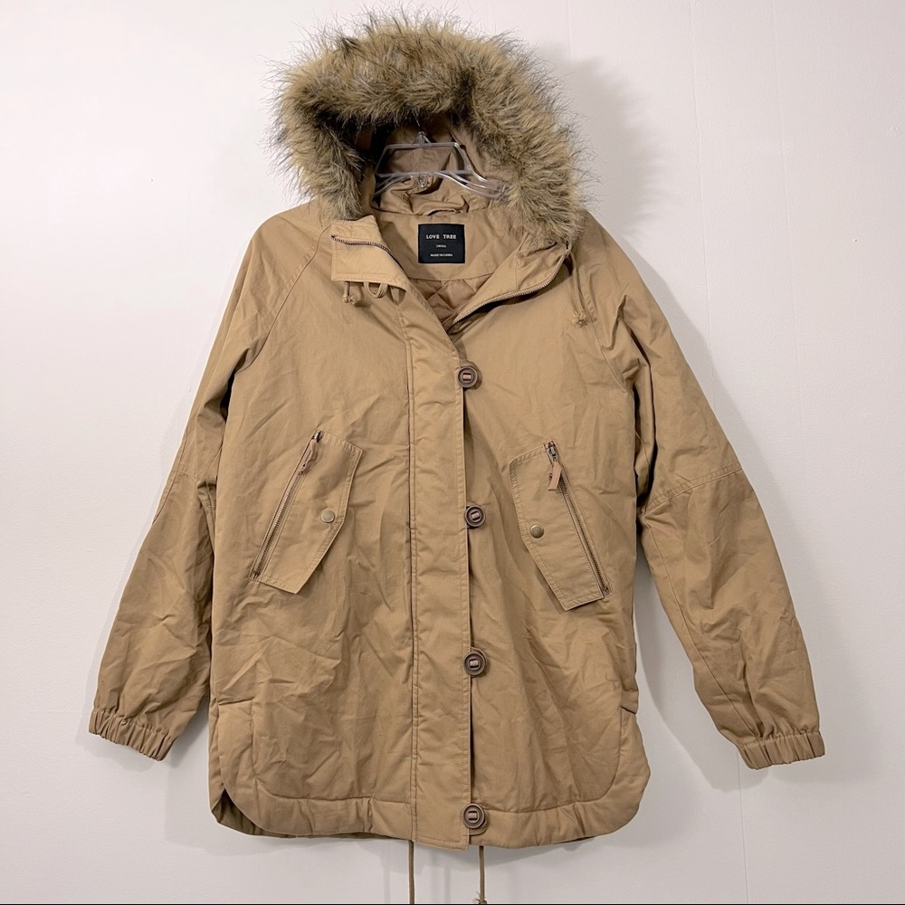 Love Tree Utility Jacket Coat khaki tan - small